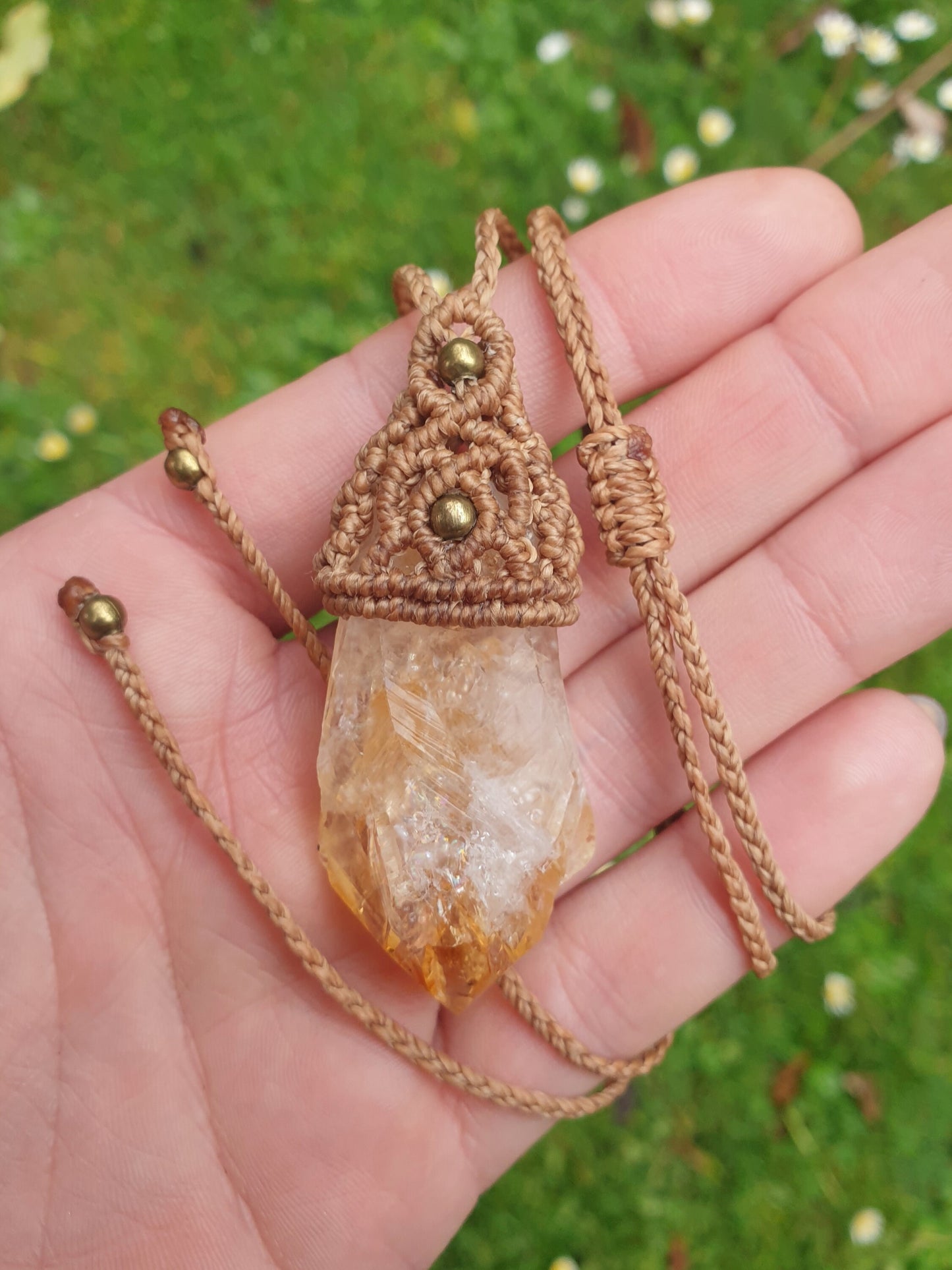 Citrine Crystal Macrame Pendant