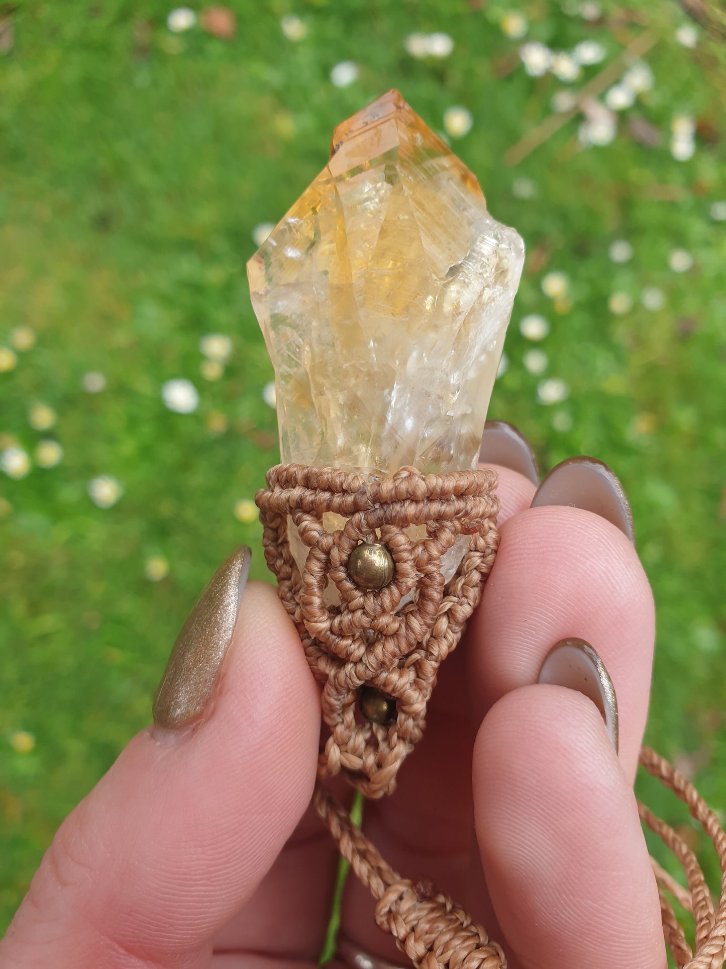 Citrine Crystal Macrame Pendant