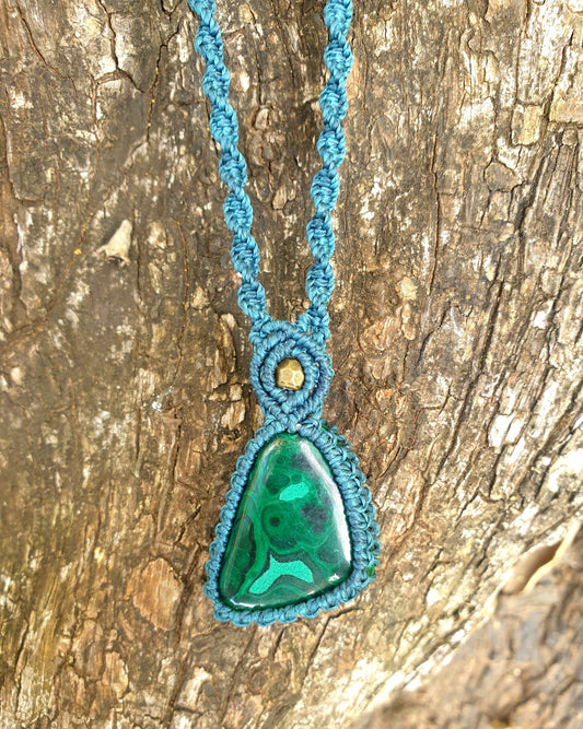 Natural Malachite Macrame Pendant Necklace