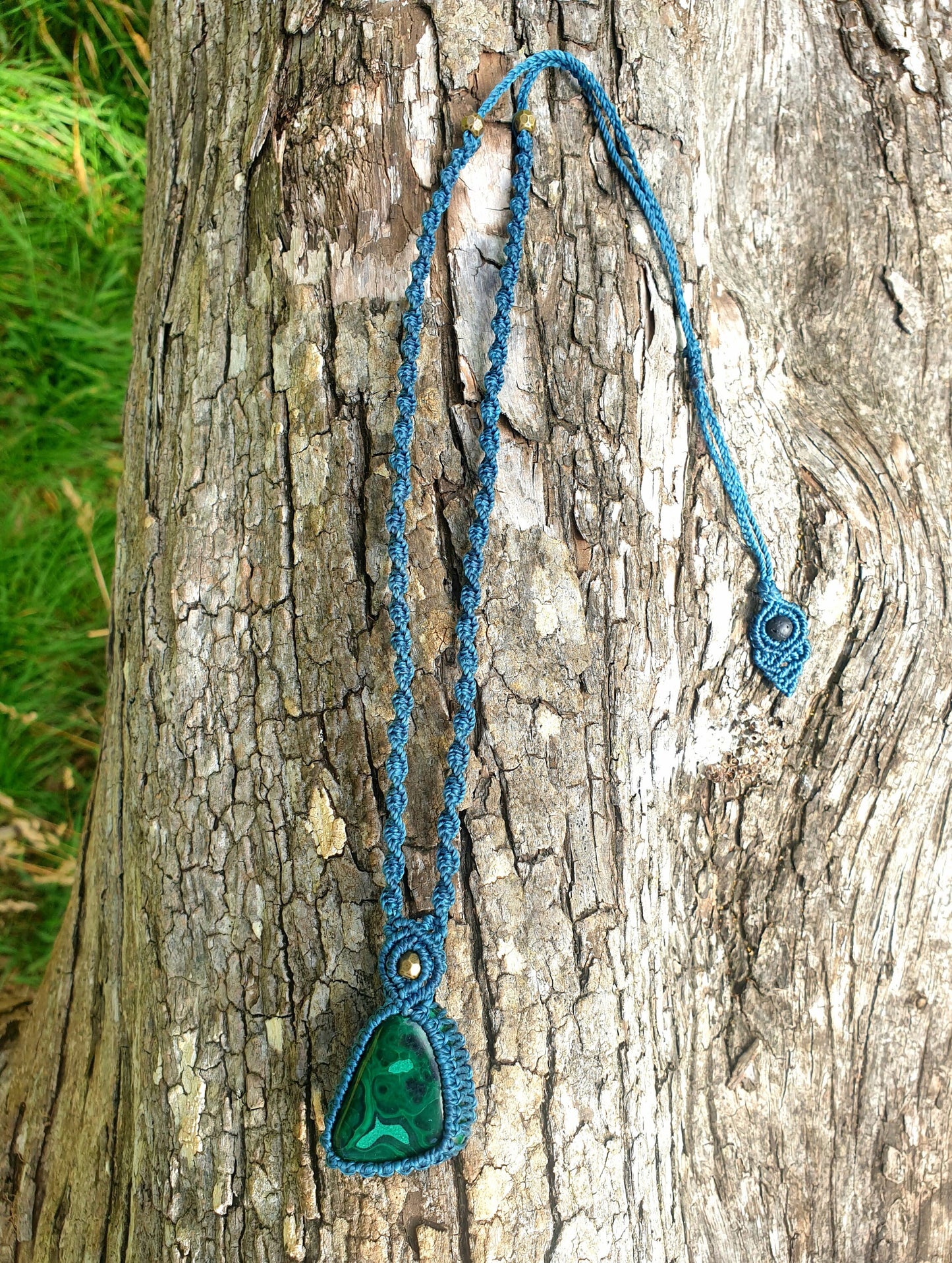 Natural Malachite Macrame Pendant Necklace