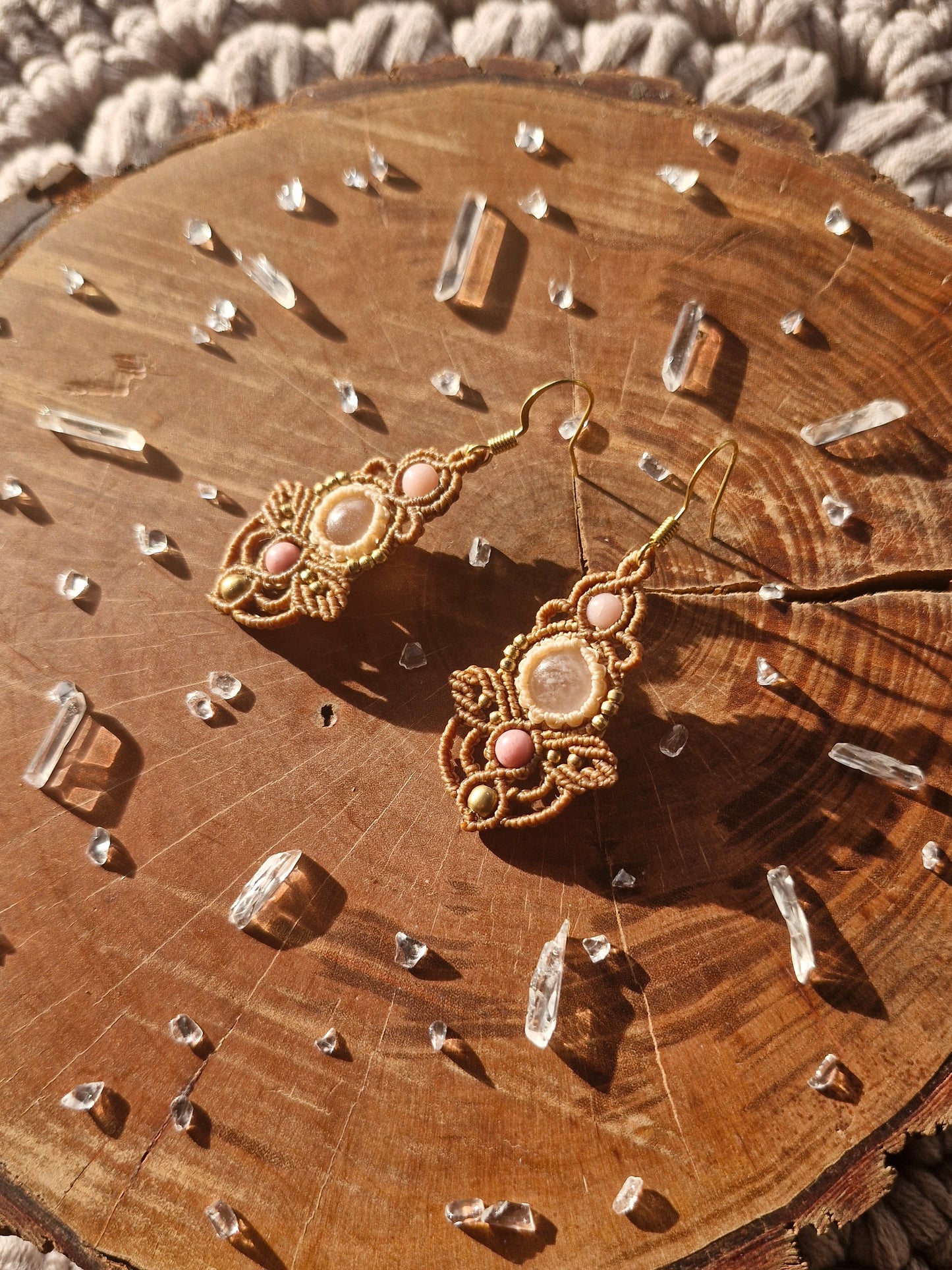 Rose quartz, Pink Opal and Rhodonite earrings