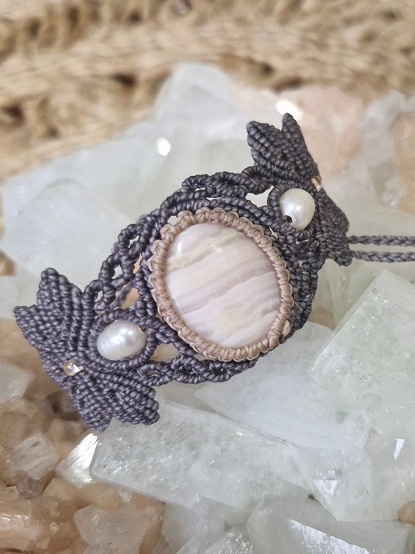 Mangano Calcite and Pearl Bracelet cuff