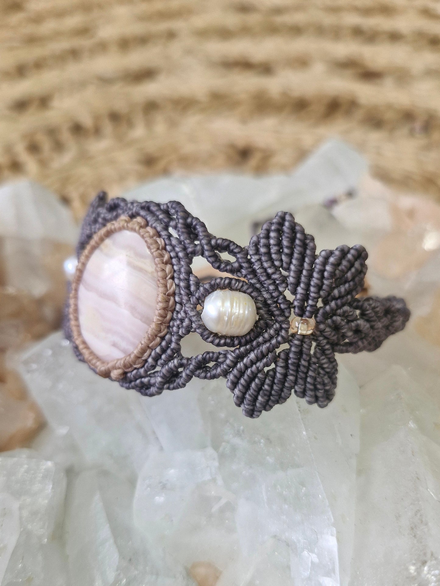 Mangano Calcite and Pearl Bracelet cuff