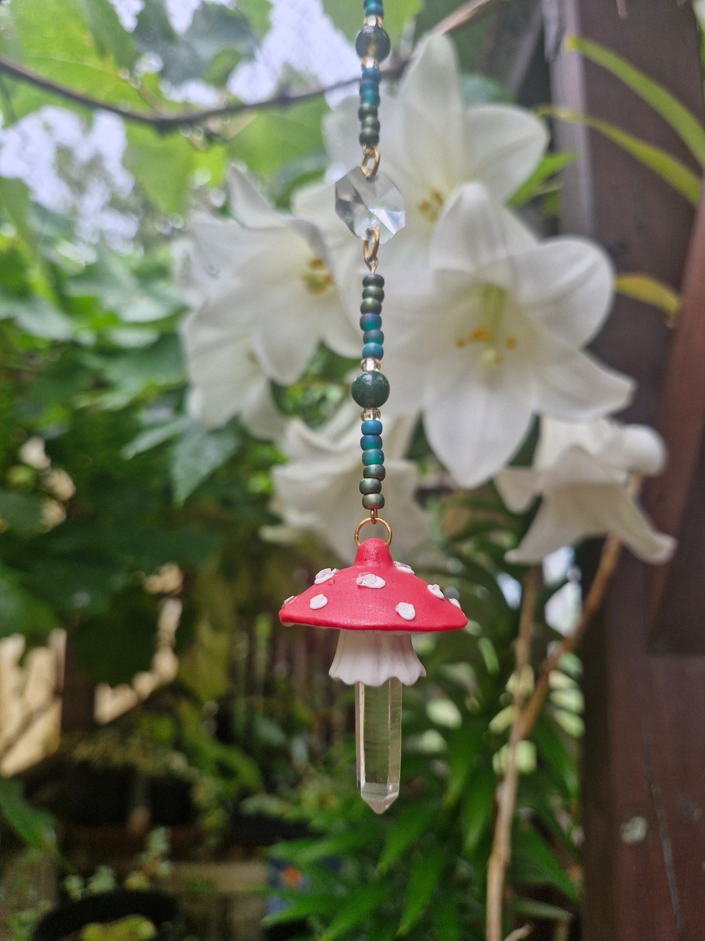 Suncatcher ~ Amanita Mushroom with Moss Agate