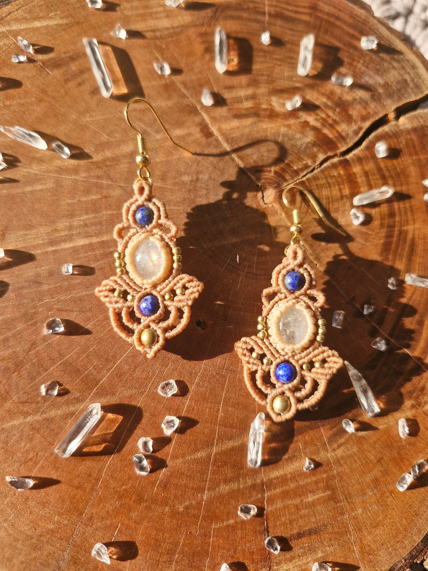 Moonstone and Lapis Lazuli macrame earrings