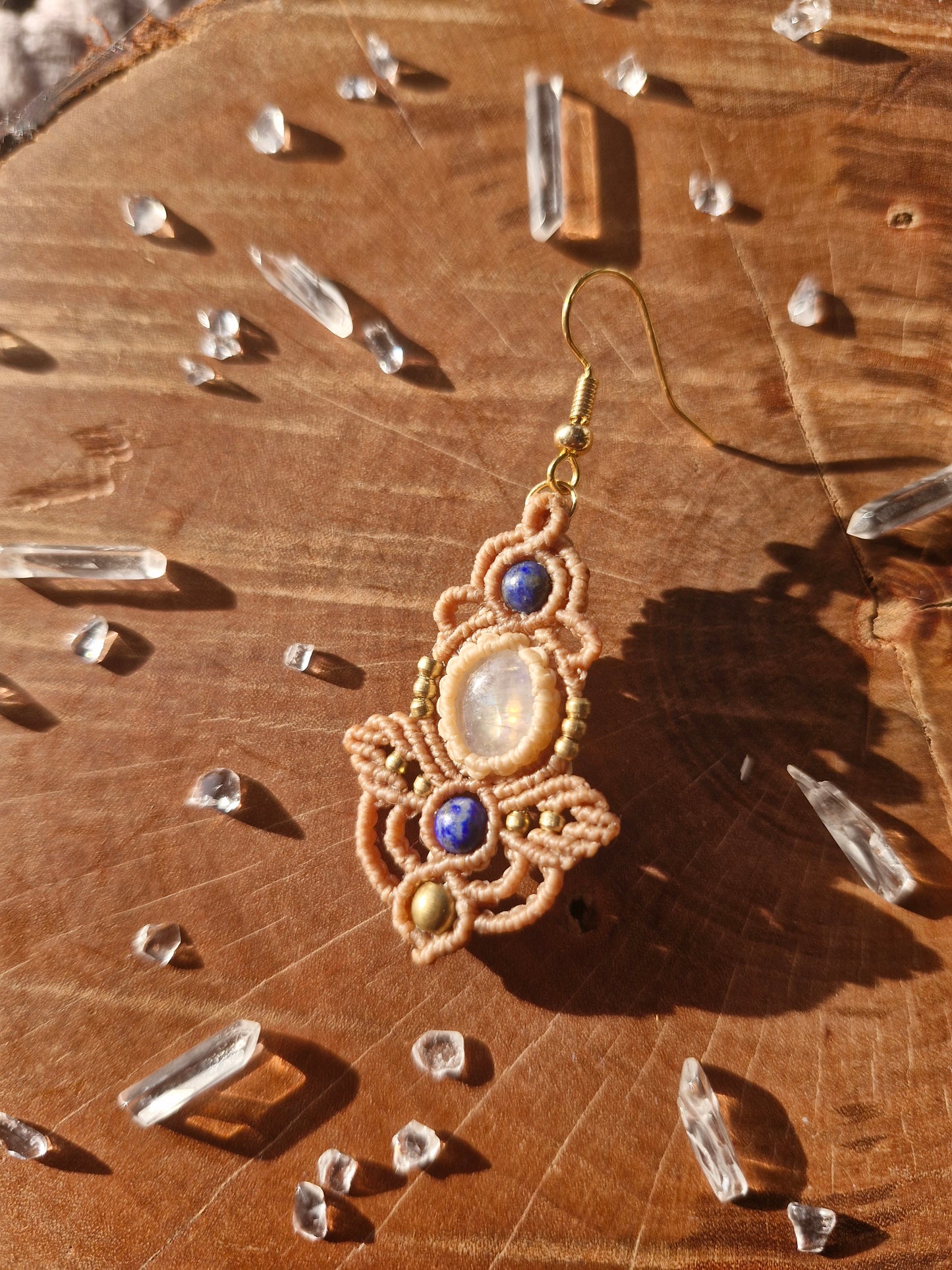 Moonstone and Lapis Lazuli macrame earrings