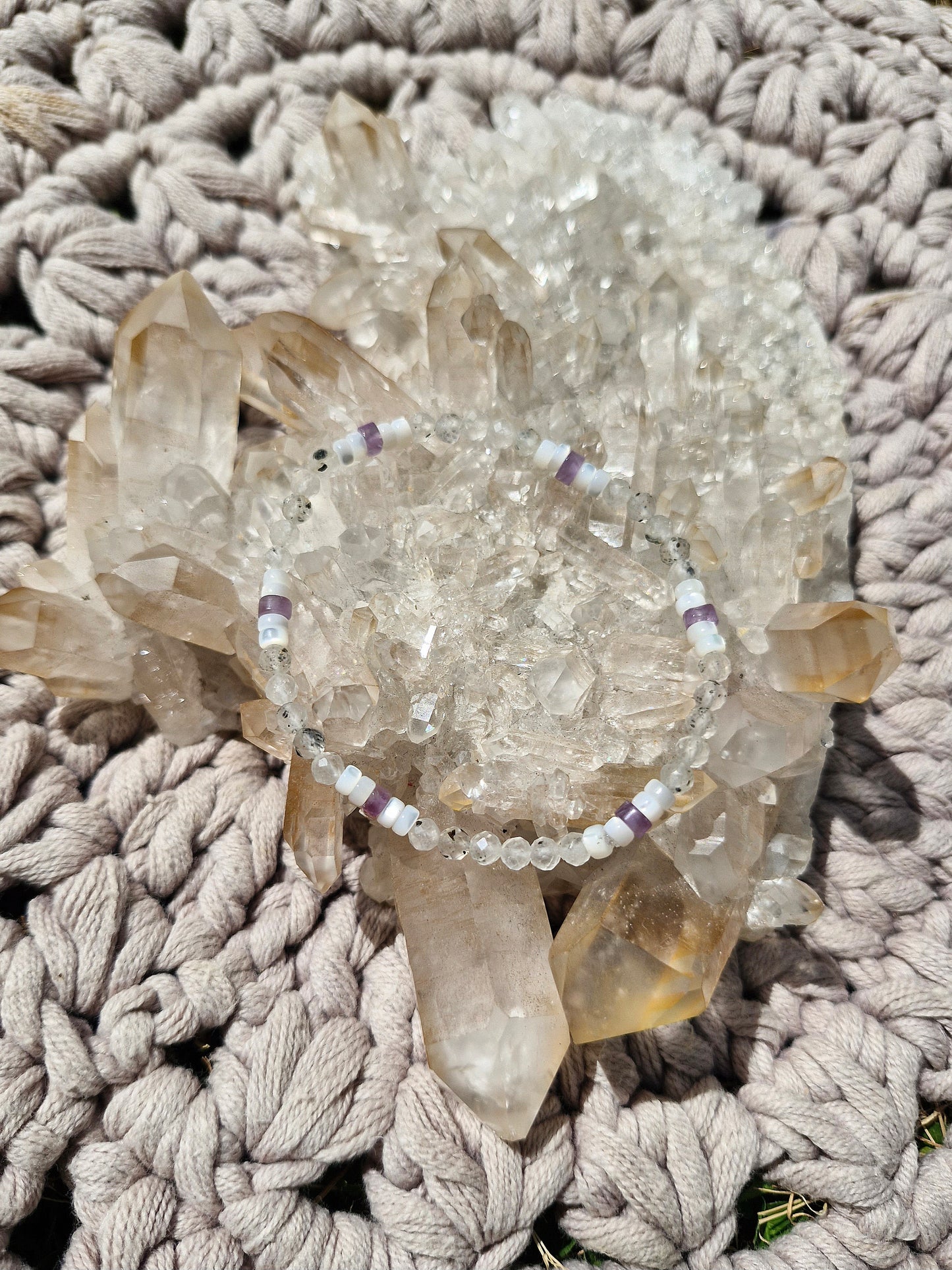Moonstone, Amethyst and Mother of Pearl Bracelet
