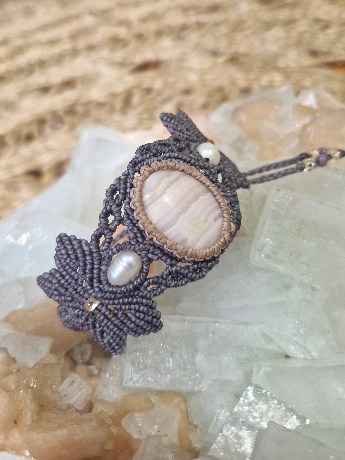 Mangano Calcite and Pearl Bracelet cuff