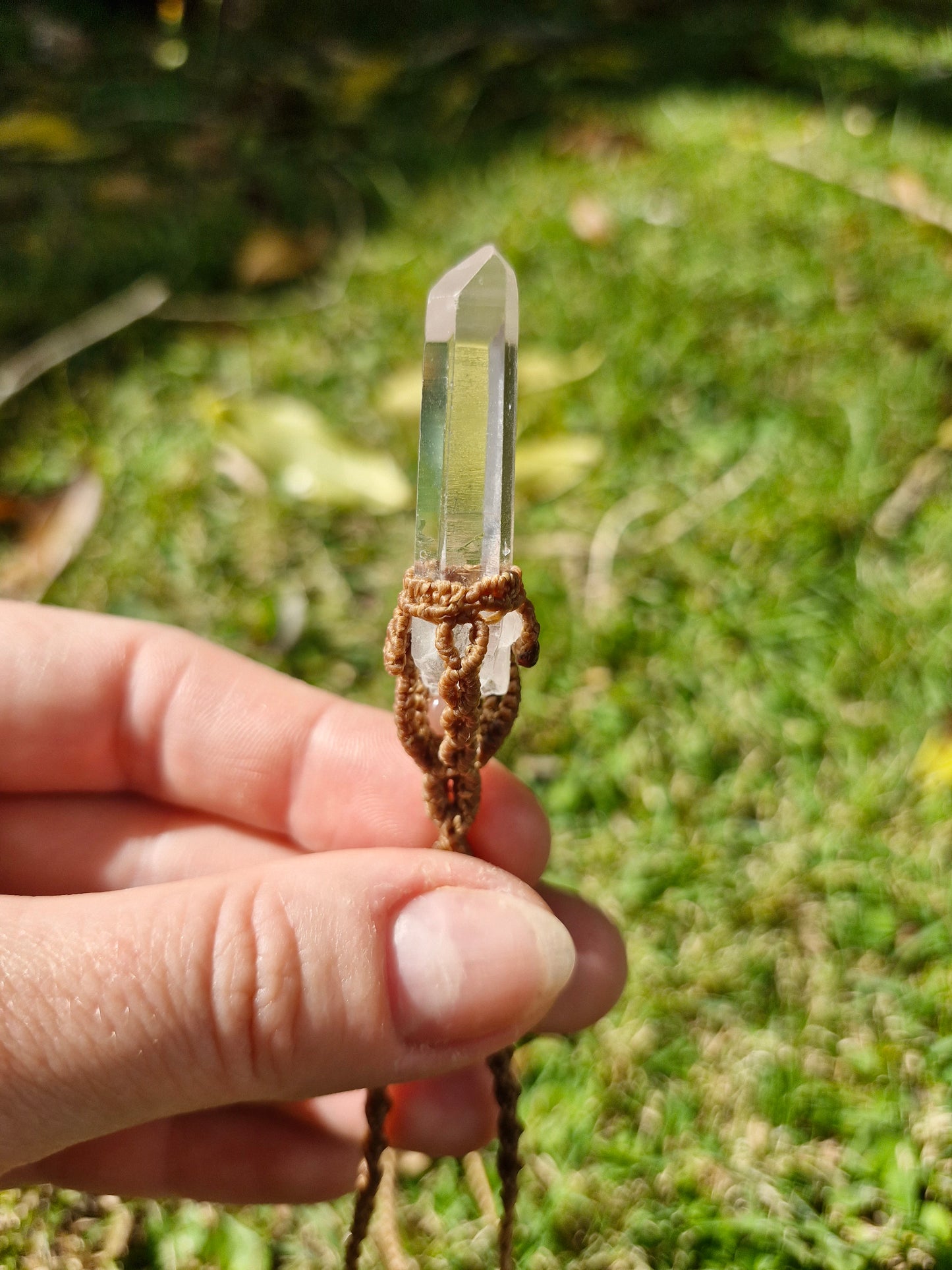 Clear Quartz point and Pink Opal talisman