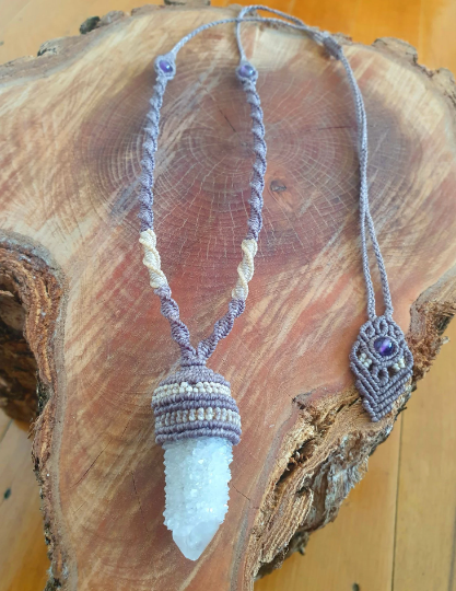Clear Spirit Quartz macrame Amulet
