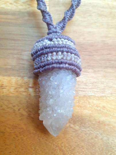 Clear Spirit Quartz macrame Amulet