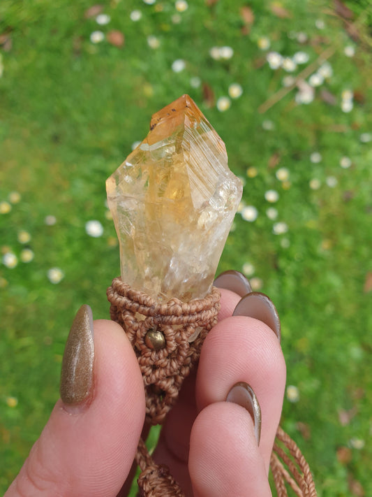 Citrine Crystal Macrame Pendant