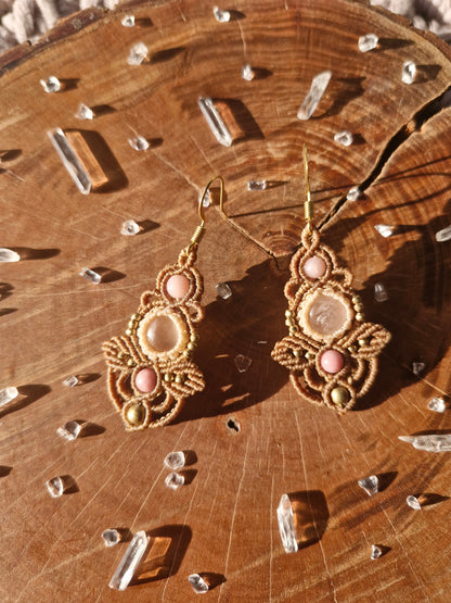 Rose quartz, Pink Opal and Rhodonite earrings
