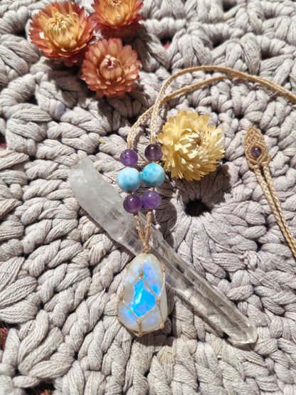 Moonstone, Larimar and Amethyst pendant