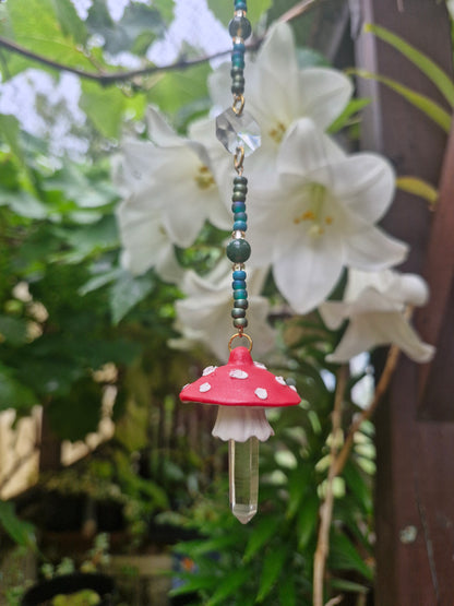 Suncatcher ~ Amanita Mushroom with Moss Agate