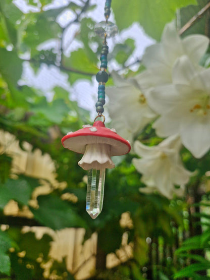 Suncatcher ~ Amanita Mushroom with Moss Agate