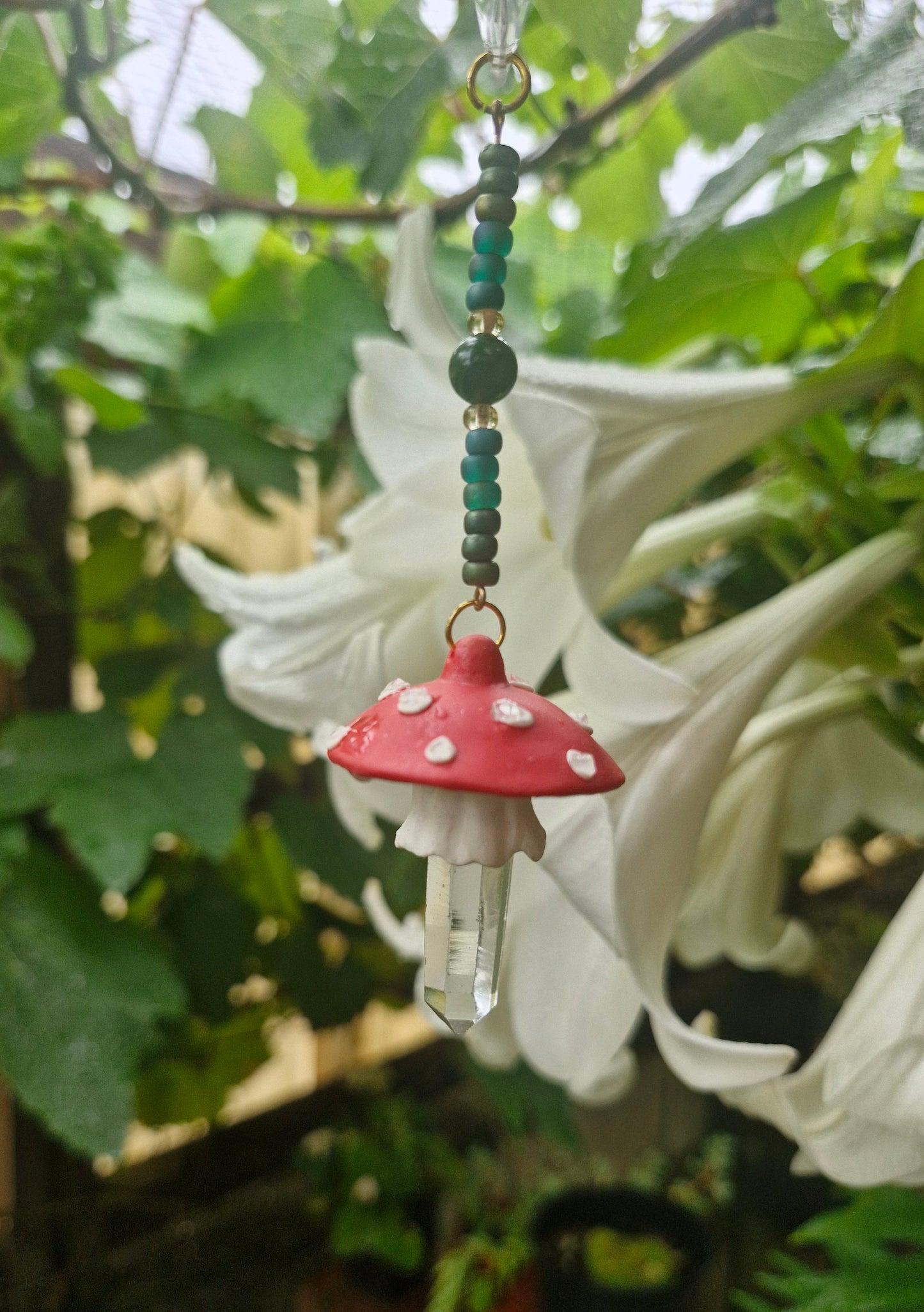 Suncatcher ~ Amanita Mushroom with Moss Agate