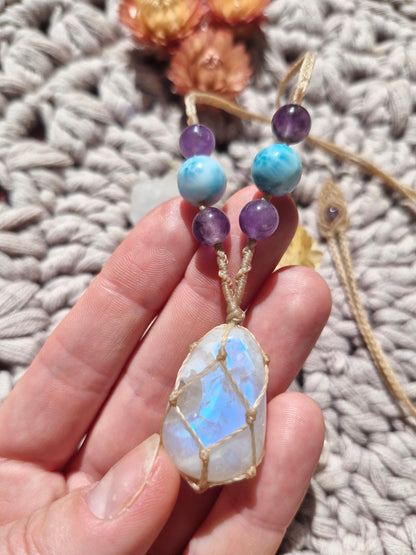Moonstone, Larimar and Amethyst pendant