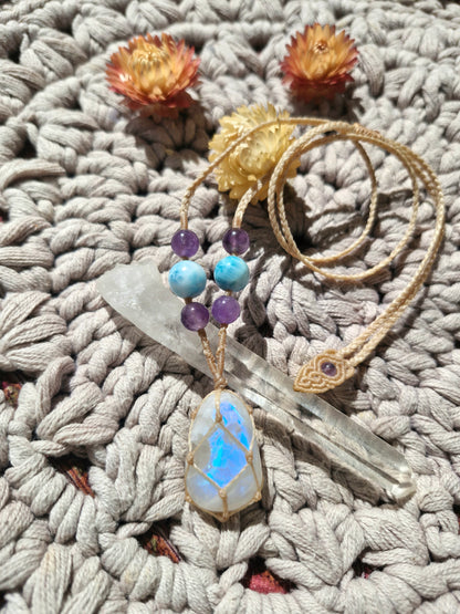 Moonstone, Larimar and Amethyst pendant