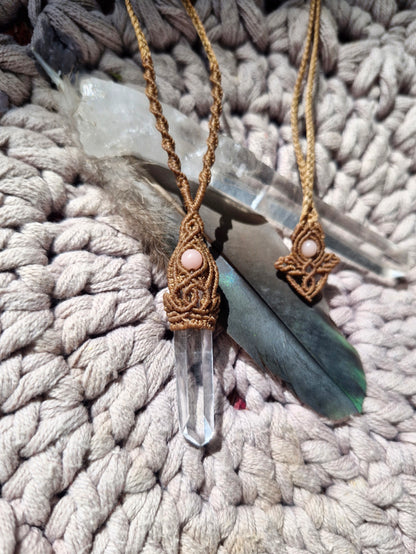 Clear Quartz point and Pink Opal talisman